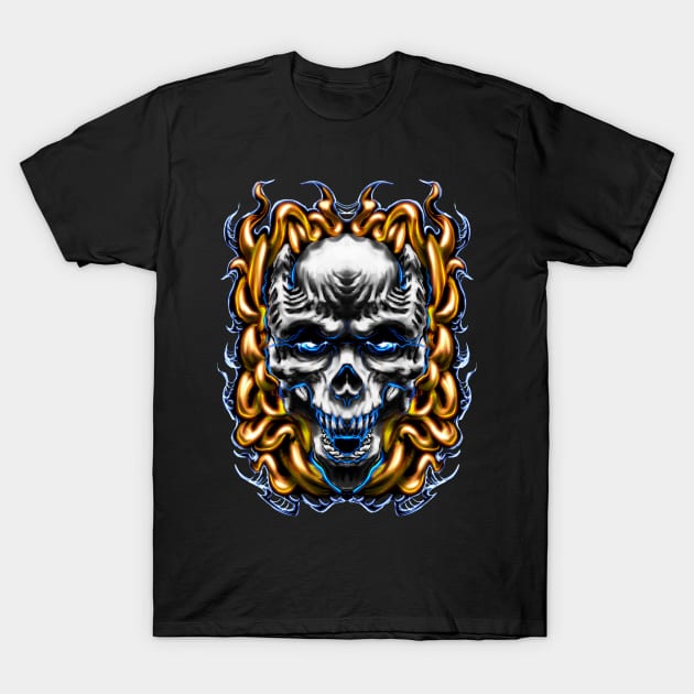 Flaming Demon Skull T-Shirt by Shawnsonart